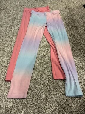 Pastel Ombre & Coral Leggings - Pink Blue Lavender, Coral—Lot of 2